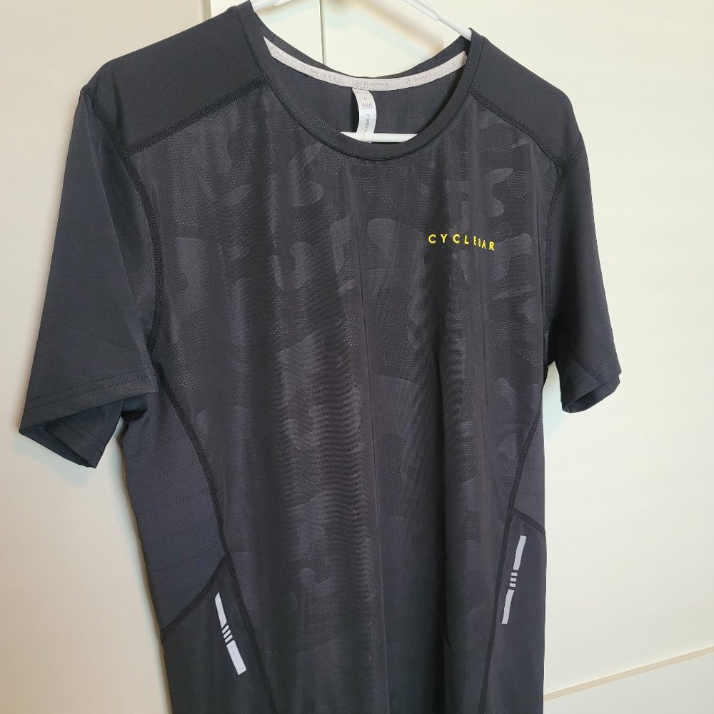 CycleBar by Ava Active unisex dri-fit tee shirt with reflective stripes.